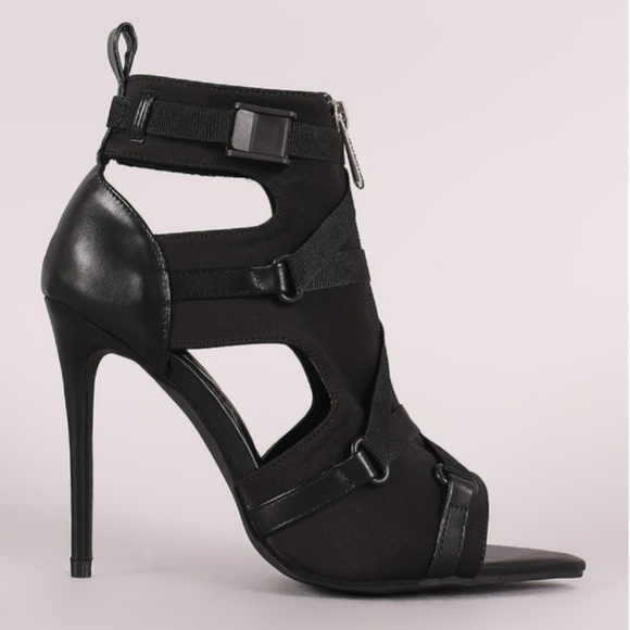 Last Size 6.5 🖤Zipper Trim Lace-Up Stiletto Heel - Picture 2 of 8